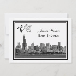 Chicago Skyline Etch Gerahmt #2H Baby Shower Stork Einladung
