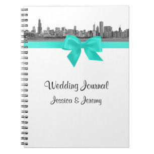 Chicago Skyline Etchd BW Aqua Notebook Journal Notizblock