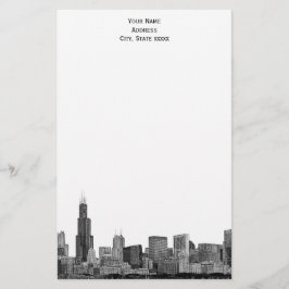 Chicago Skyline Etched 01 Stationery Briefpapier