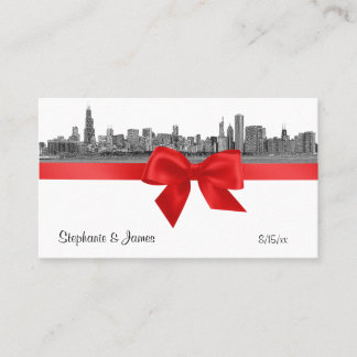 Chicago Skyline Etched BW Red Escort Cards Platzkarte