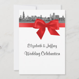 Chicago Skyline Etched BW Red Wedding Einladung