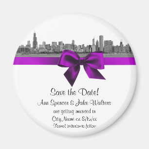 Chicago Skyline Etched BW Violet Save the Date R Magnet