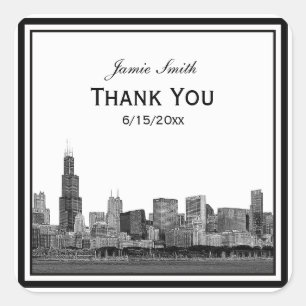 Chicago Skyline Etched Gerahmt Danke Quadratischer Aufkleber