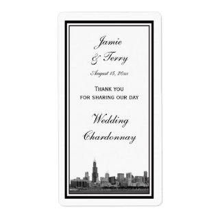 Chicago Skyline Etched Gerahmt Wine Label
