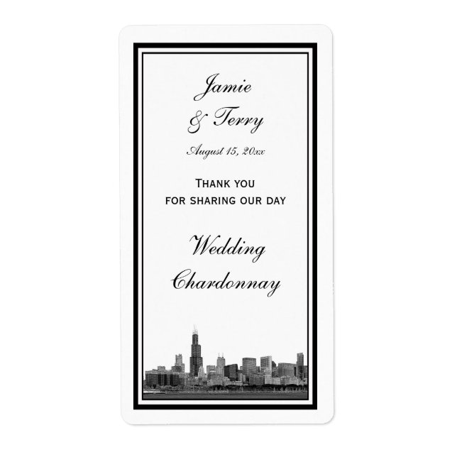 Chicago Skyline Etched Gerahmt Wine Label (Vorne)