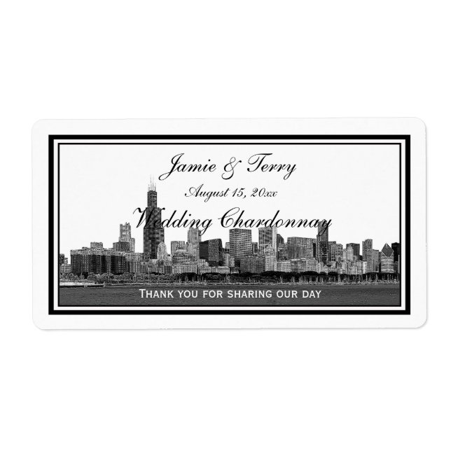 Chicago Skyline Etched Gerahmtes H Wine Label (Vorne)
