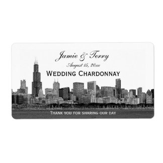 Chicago Skyline Etched H Wine Label