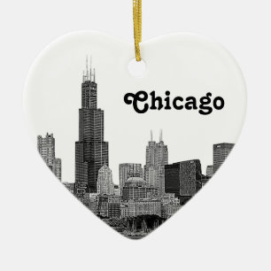 Chicago Skyline Etched Keramik Ornament
