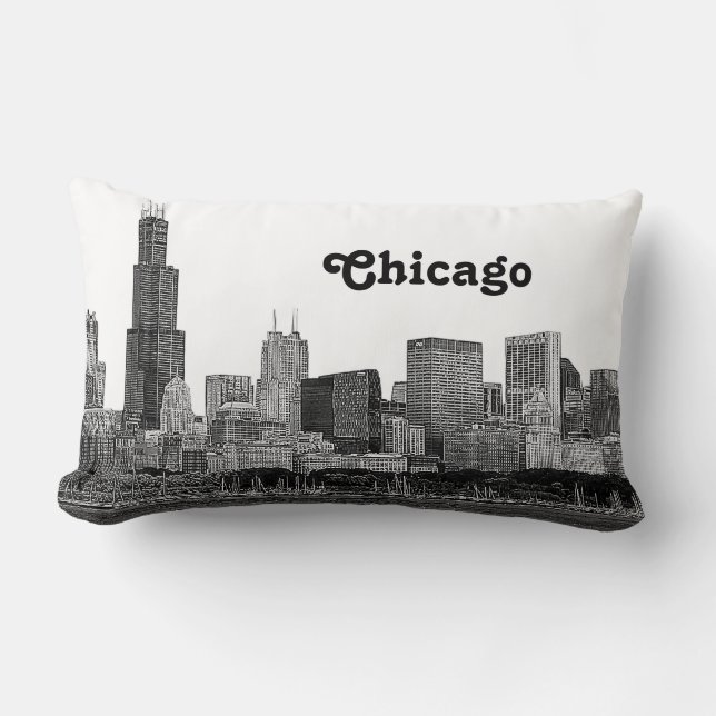 Chicago Skyline Etched Lendenkissen (Vorderseite)