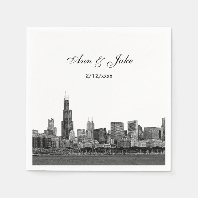 Chicago Skyline Etched Look Skyline Wedding Serviette (Vorderseite)