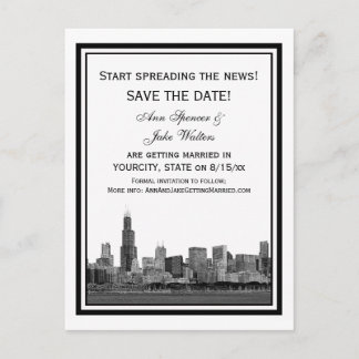 Chicago Skyline Etched Save the Date Gerahmt Ankündigungspostkarte