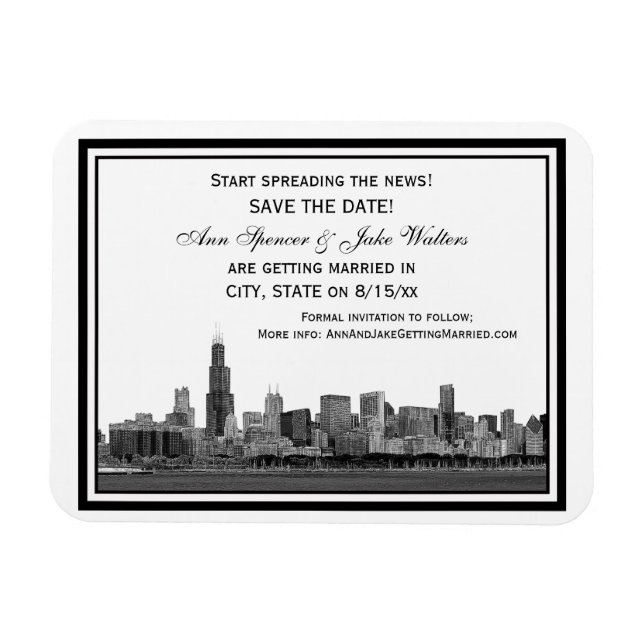 Chicago Skyline Etched Save the Date Gerahmt Magnet (Horizontal)