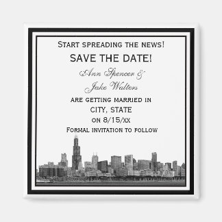 Chicago Skyline Etched Save the Date Gerahmt Magnet