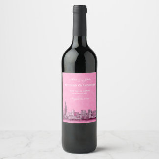 * Chicago Skyline Etched Starry DIY BG Color Weinetikett