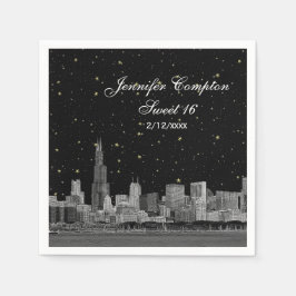 Chicago Skyline Etched Starry DIY BG Sweet 16 Serviette