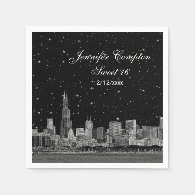 Chicago Skyline Etched Starry DIY BG Sweet 16 Serviette (Vorderseite)