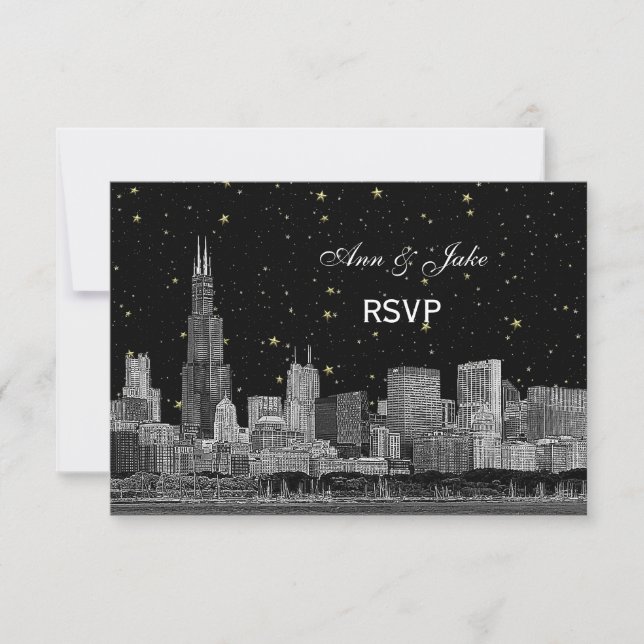 Chicago Skyline Etched Starry DIY BG UAWG #2 RSVP Karte (Vorderseite)