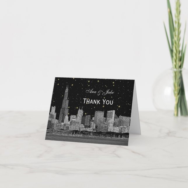 Chicago Skyline Etched Starry DIY BG Vielen Dank Dankeskarte (Vorderseite)