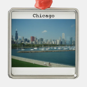 Chicago-Skyline-Feiertags-Verzierung Silbernes Ornament