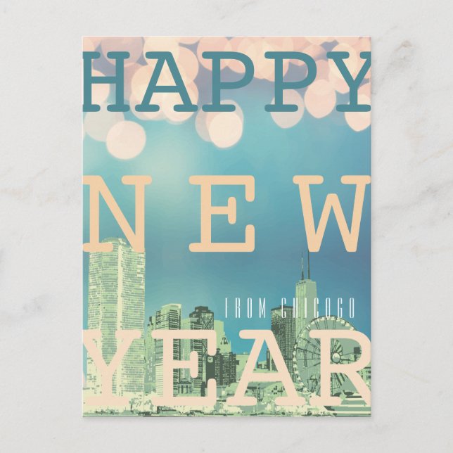 Chicago Skyline frohes neues Jahr Feiertagspostkarte (Vorderseite)