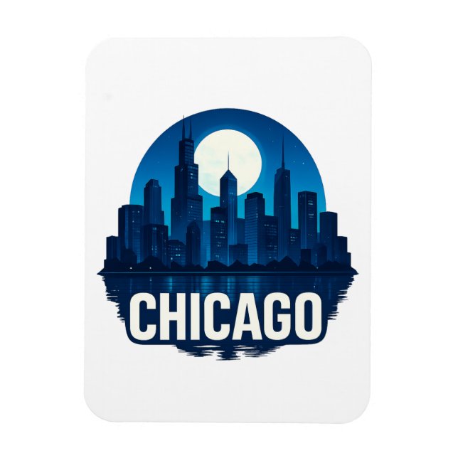 Chicago Skyline Full Moon City Design Magnet (Vertikal)