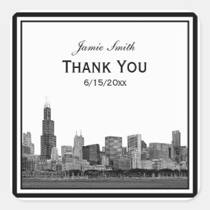 Chicago Skyline geätzt gerahmt Dankeschön Quadratischer Aufkleber