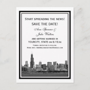 Chicago Skyline geätzt gerahmt Save the Date Ankündigungspostkarte