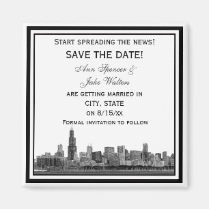 Chicago Skyline geätzt gerahmt Save the Date Magnet