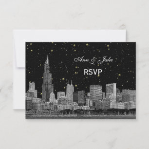Chicago Skyline geätzt Sterne DIY BG RSVP #2 Karte