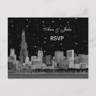 Chicago Skyline geätzt Sternen-DIY-Hintergrund RSV Einladungspostkarte