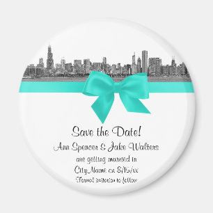 Chicago Skyline Geätzt SW Aqua Save-the-Date R Magnet
