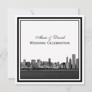 Chicago Skyline geätzte gerahmte Hochzeit Einladung