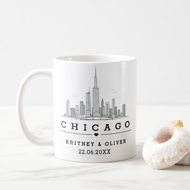 Chicago Skyline - Geschenk für eine benutzerdefini Kaffeetasse (Mit Donut)