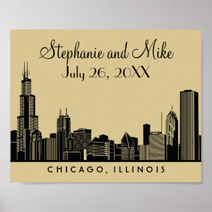 Chicago Skyline Gold Wedding Empfang Poster