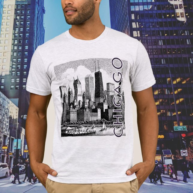 CHICAGO Skyline Graphic T - Shirt (Premium graphic featuring the Chicago landscape and skyline.)