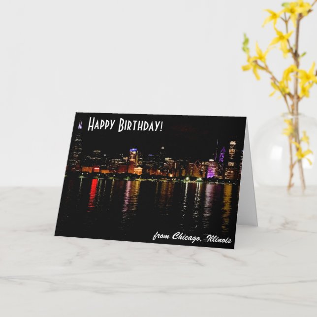Chicago Skyline Happy Birthday Card Karte (Gelbe Blume)