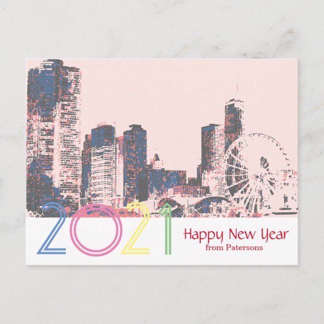 Chicago Skyline Happy New 2021 Postkarte (Vorderseite)