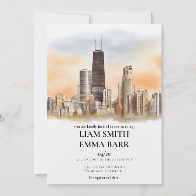 Chicago-Skyline-Hochzeit Einladung (Vorderseite)