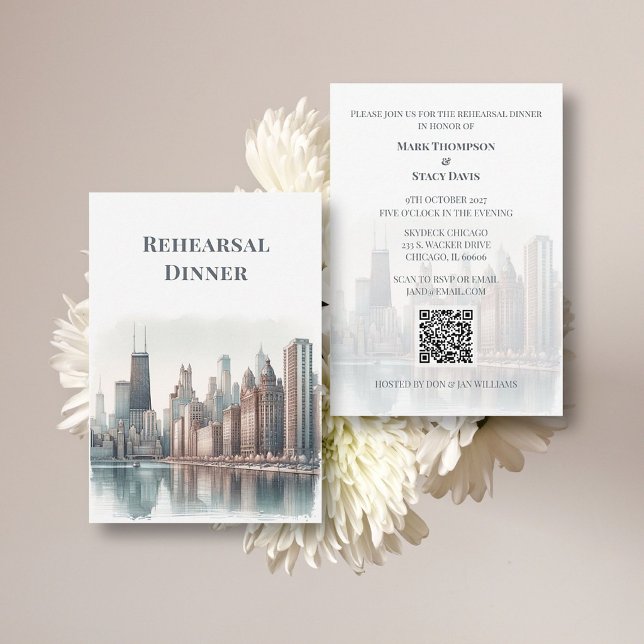 Chicago Skyline Hochzeitsprobe QR Code Begleitkarte (Von Creator hochgeladen)