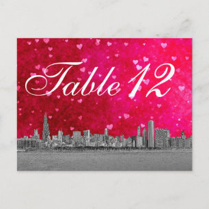 Chicago Skyline Hot Pink Rotes Herz Tischnummer