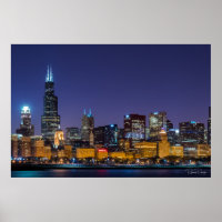 Chicago Skyline Illinois Night Sky