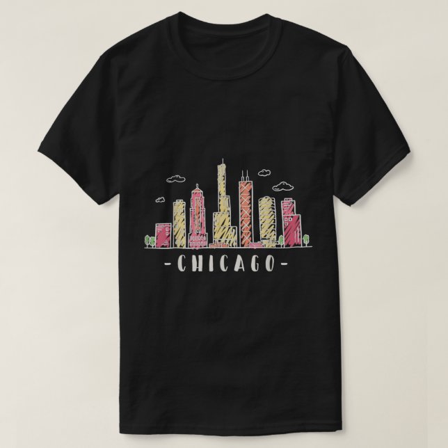 Chicago Skyline Illinois Vintag T - Shirt (Design vorne)