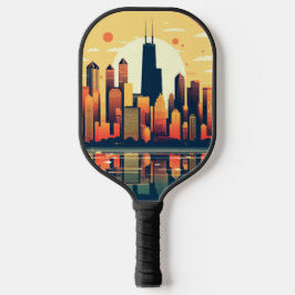Chicago Skyline Illustration in Orange Pickleball Schläger