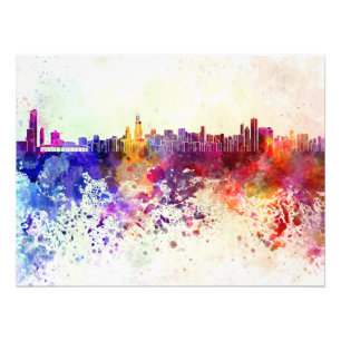 Chicago skyline im Watercolor background Fotodruck