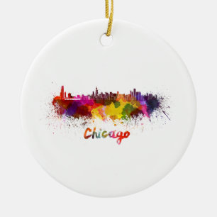 Chicago skyline im Watercolor Keramik Ornament