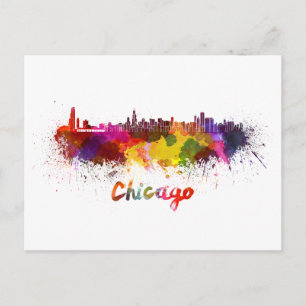 Chicago-Skyline in Aquarell Postkarte