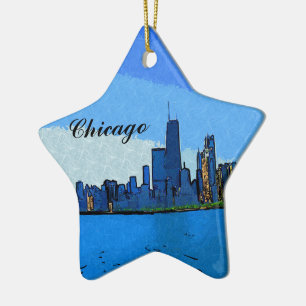Chicago Skyline in Collage-Malerei Keramikornament