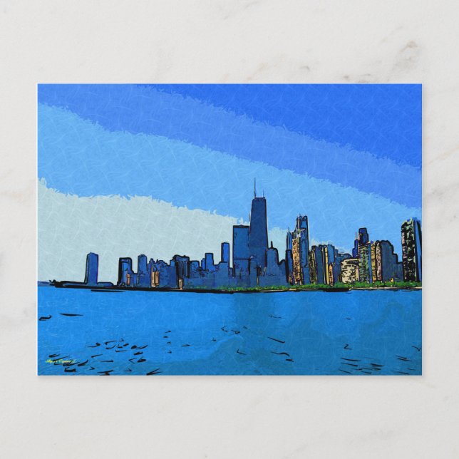 Chicago Skyline in Collage Paint Postkarte (Vorderseite)
