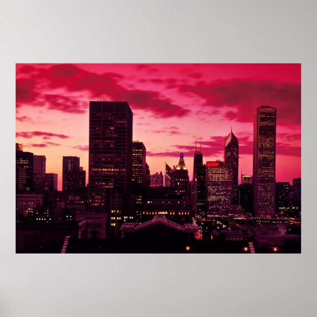 Chicago Skyline in Dusk Poster (Vorne)