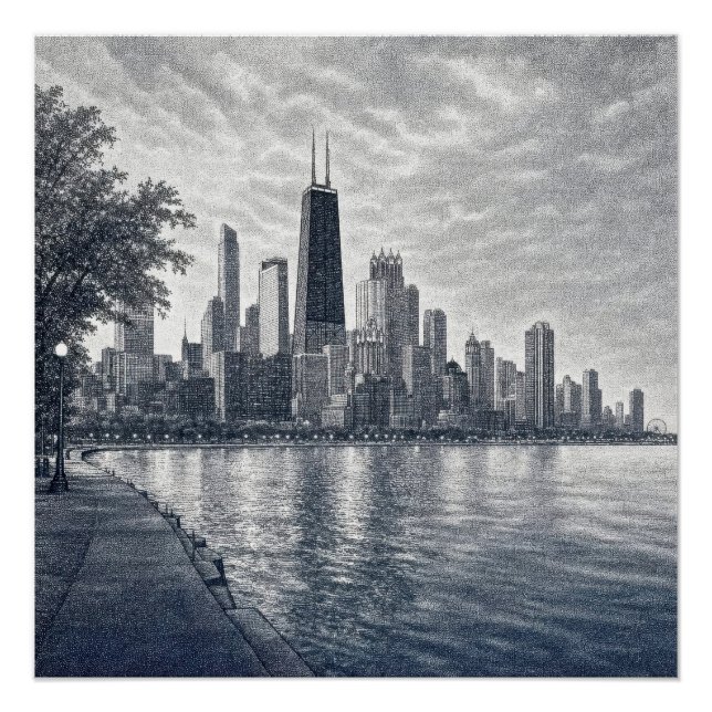 Chicago-Skyline in pointillistischer Kunst Poster (Vorderseite)